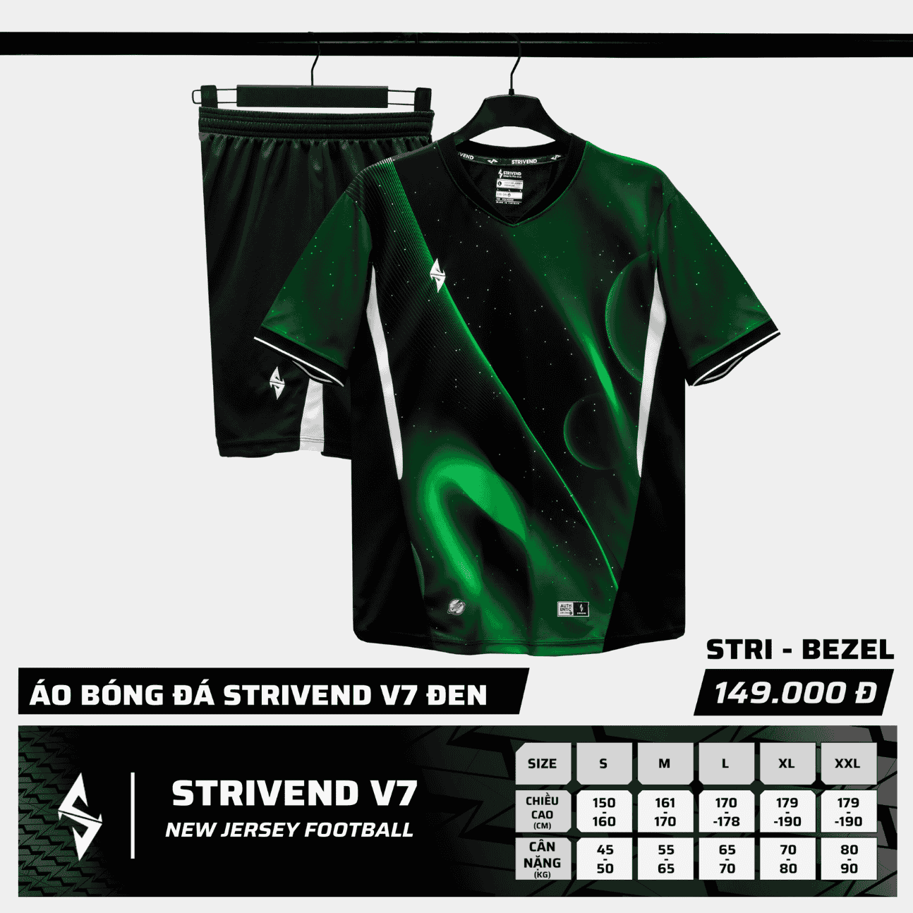 Bộ Quần Áo Bóng Đá Strivend V7 Galaxy Đen