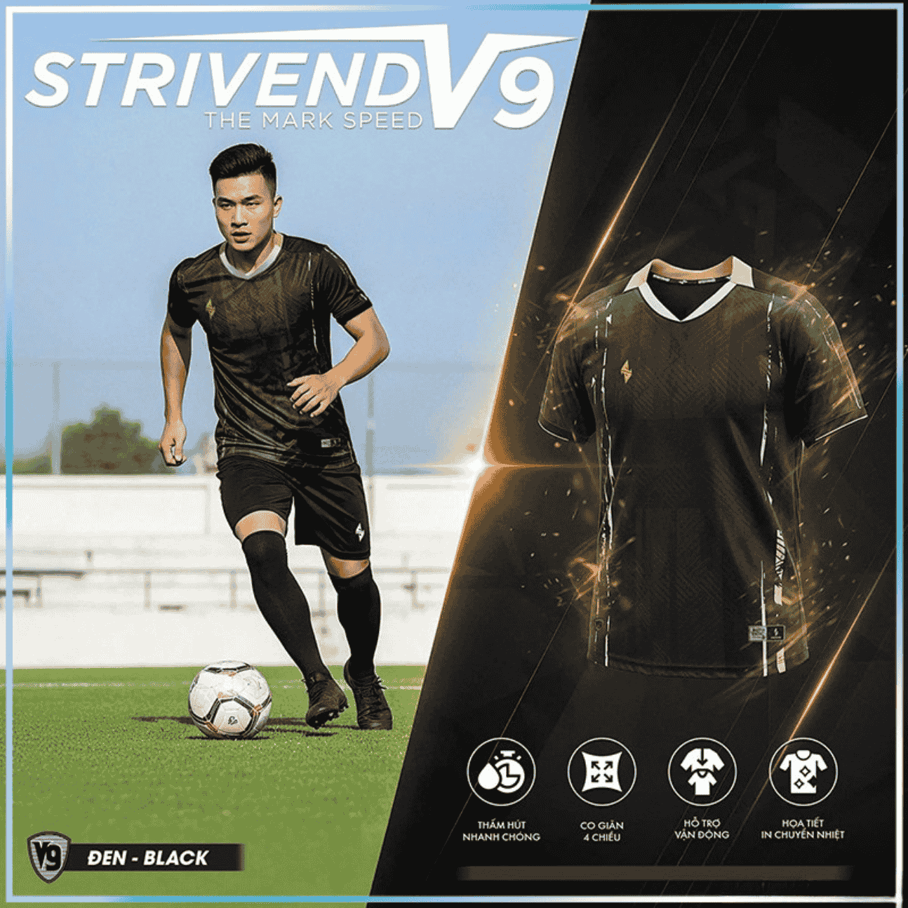 Bộ Quần Áo Bóng Đá Strivend V9 Đen