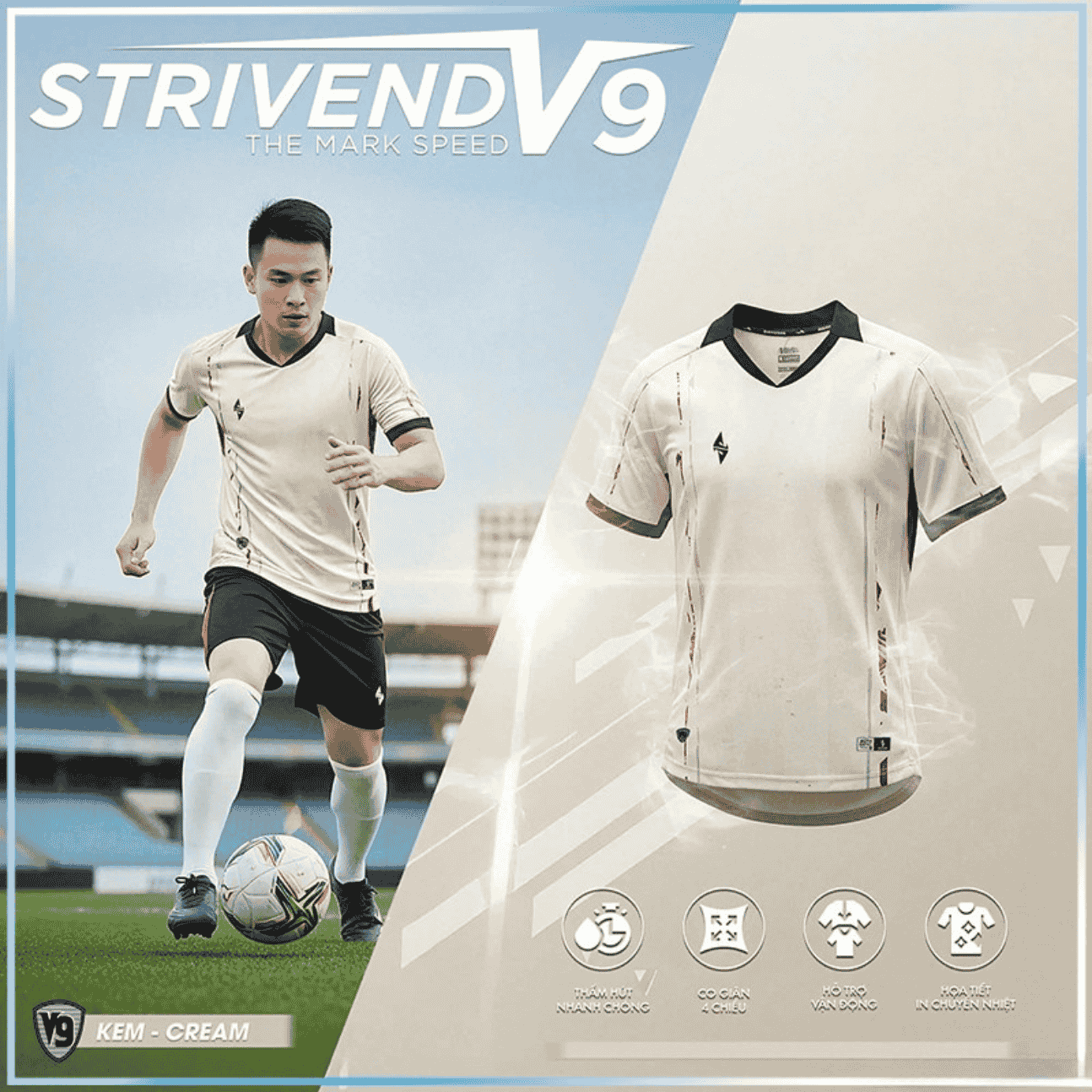 Bộ Quần Áo Bóng Đá Strivend V9 Kem
