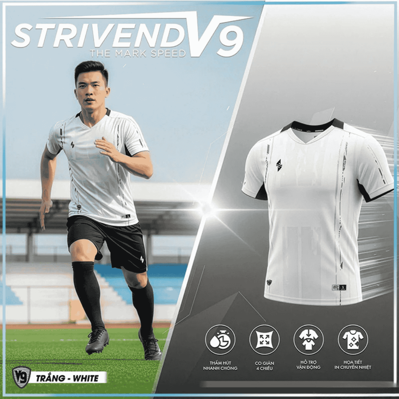 Bộ Quần Áo Bóng Đá Strivend V9 Trắng