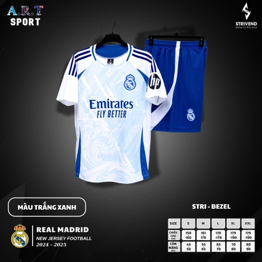 Quần Áo Đá Banh STRIVEND REAL MADRID  Chất Vải Xịn Thoáng Mát,Co Giãn Thấm Hút Mồ Hôi Tốt