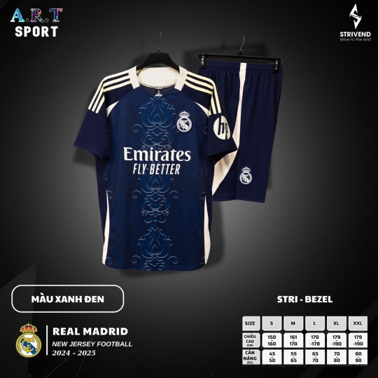Quần Áo Đá Banh STRIVEND REAL MADRID  Chất Vải Xịn Thoáng Mát,Co Giãn Thấm Hút Mồ Hôi Tốt