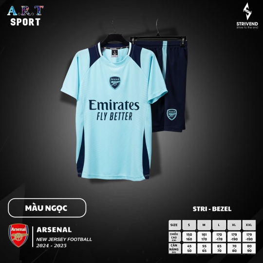Quần Áo Đá Banh STRIVEND ARSENAL - Chất Vải Xịn Thoáng Mát, Nam Nữ Mặc Đều Đẹp, Co Giãn Thấm Hút