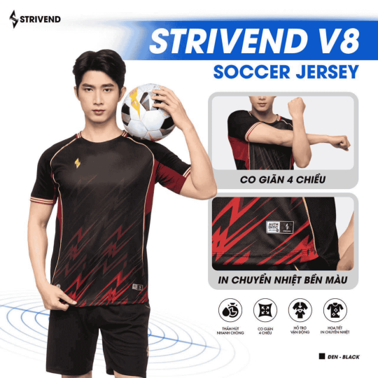 Bộ Quần Áo Bóng Đá Strivend V8 Đen